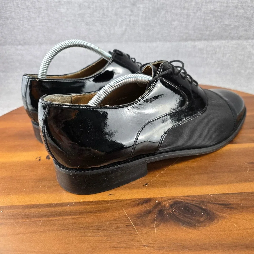 Stacy Adams‎ Mens Black Patent Leather Fabric Tuxedo Cap Toe Oxford Shoes 10.5 M
